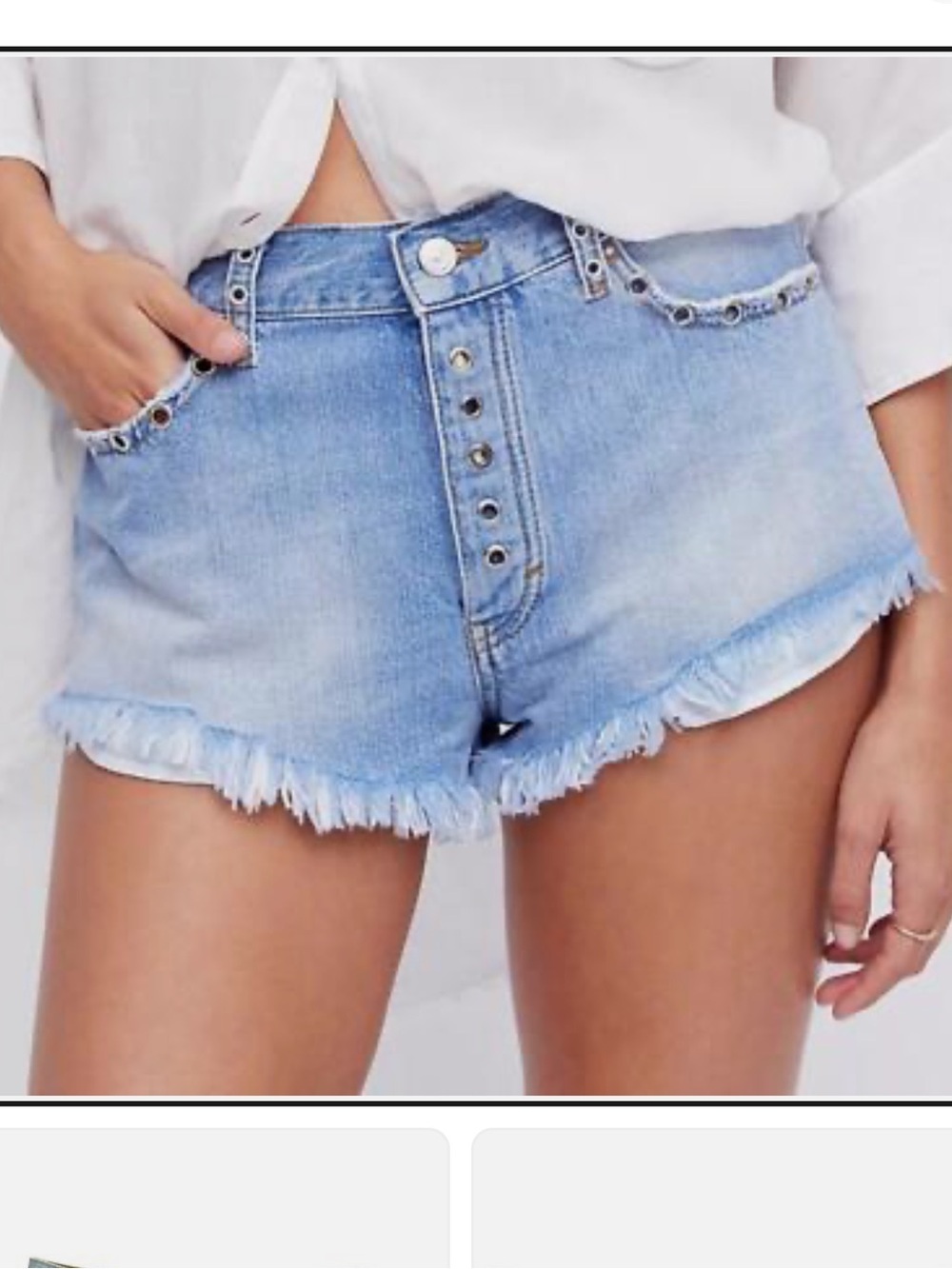 Free People Barcelona Nights Short Size 31 Mid Rise Denim Shorts Grommet Detail